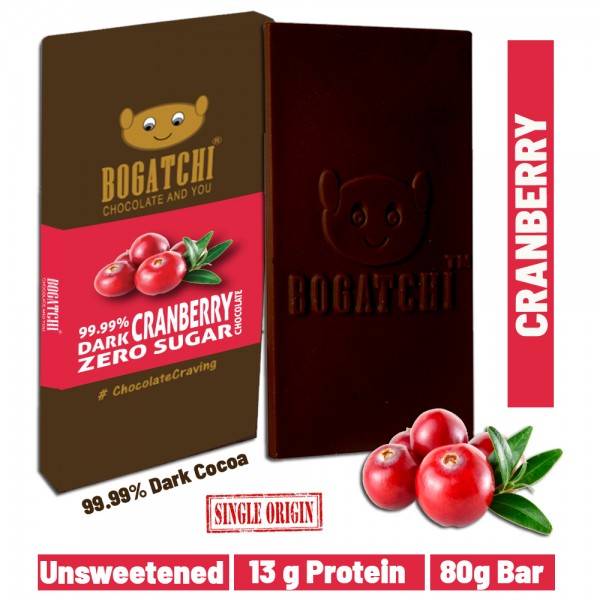 99.99% Dark | CRANBERRY | Vegan  Dark Chocolate| Gluten FREE, 80 gm